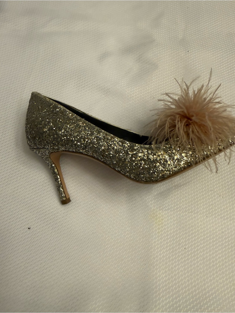 kate spade Gold Glitter Pump with Blush Feather Pom - Picture 3 of 6